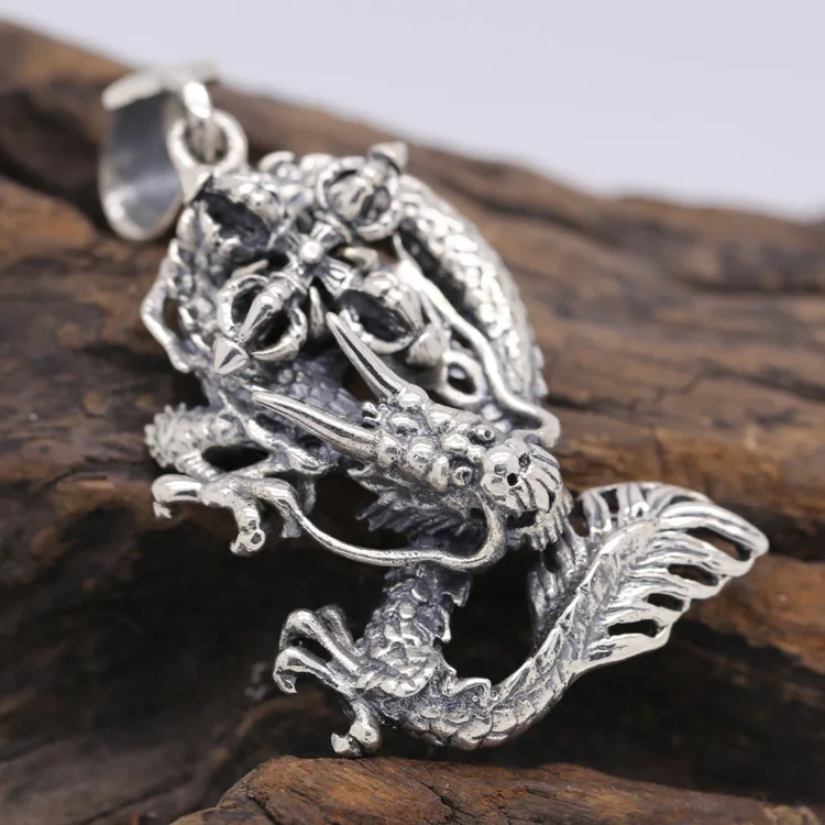 

Handmade 925 Silver Dragon Pendant vintage sterling silver Cross Dragon Power Amulet Pendant Good Luck Amulet