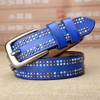 

JXQBSYDK Luxury Brand Women Belt Fashion Hip Rivet Design Belts High Quality Leather Belts for Women Pin Buckle Strap Belts 2019