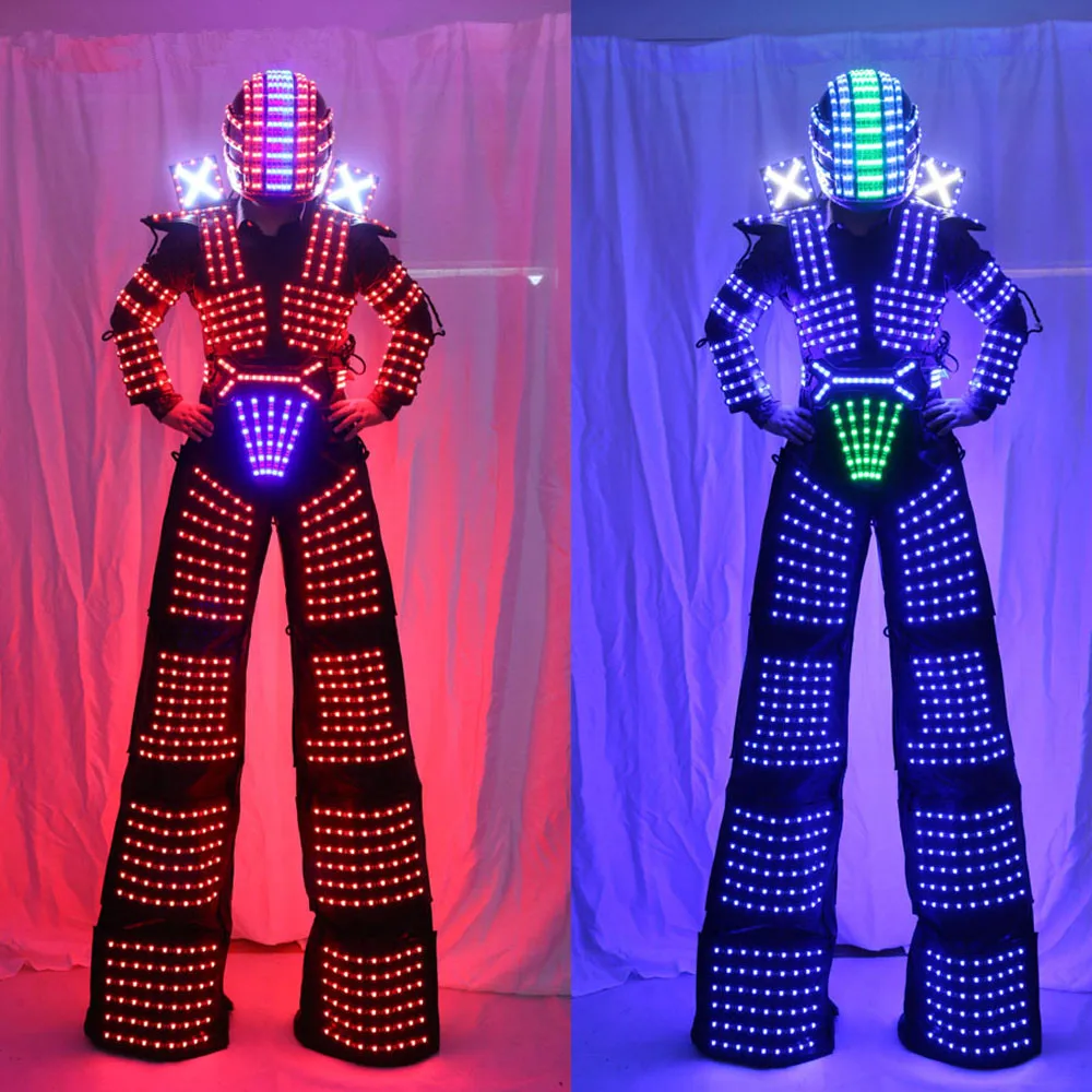 Traje de Робот СВЕТОДИОДНЫЙ ходули Уокер светодиодный свет костюм робота Костюмы