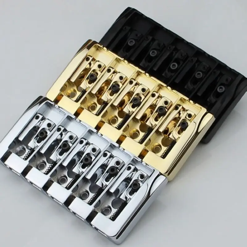 Guyker 5-String Bass Bridge With Locking Zinc Saddles - 19mm String Spacing, Top Load/Through-Body, Chrome Finish