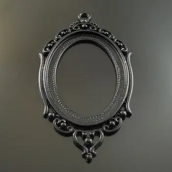 

6PCS Black Hollow Alloy Cameo Setting Creative Cabochon Tray Inner 40*30mm Charm Pendant Key Chain Accessary Wholesale 34157
