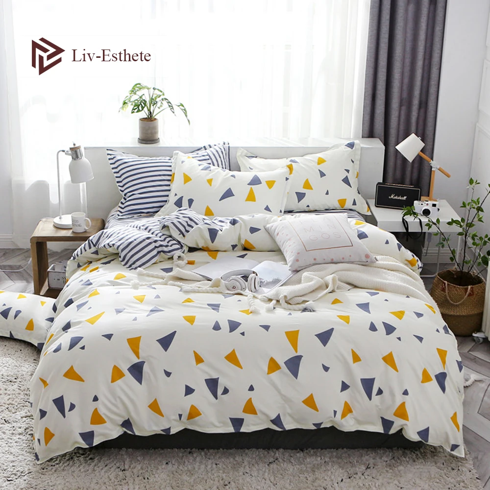 

Liv-Esthete Fashion Geometric Bedding Set Color Duvet Cover Flat Sheet Bedclothes Single Double Queen King Bed Linen For Adult