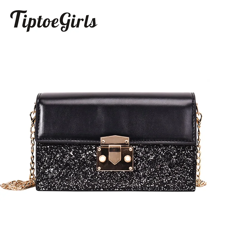 

Personality Lock Lock Ladies Small Square Bag New Sequin Stitching Shoulder Bag Casual Wild Messenger Bag