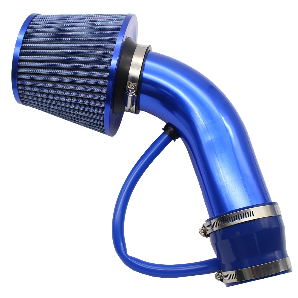 Car Air Intake Pipe Aluminum Alloy Diameter Cold Air Intake Filter+Clamp Blue