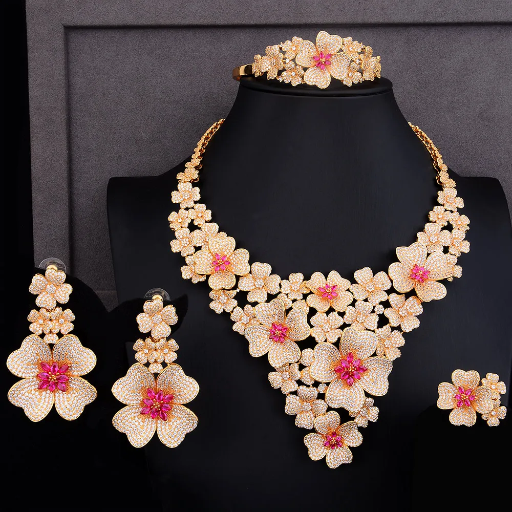 GODKI Luxury Super Big Blossom Flower 4PCS African Jewelry Sets For Women Wedding Zircon CZ Nigeria Dubai Gold jewelry SetS 2019