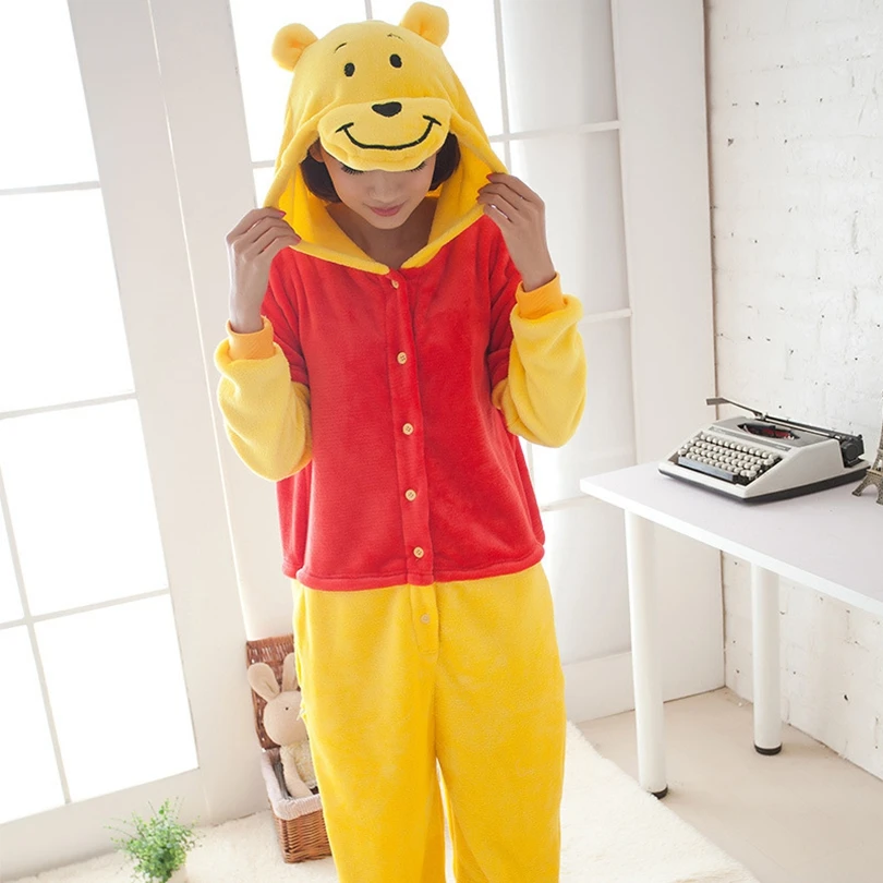 

Adults Animal Pajamas Sets Cartoon Sleepwear Cosplay Zipper Women Men Winter Unisex Flannel Winnie bear Pajamas