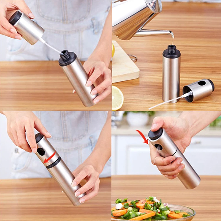 Silver Stainless Steel Olive Pump Spraying Oil Bottle Sprayer BBQ Cooking Tool Can Oil Jar Pot Cookware kitchen Tool (6)