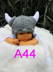 Бесплатная доставка, ребенок шляпа шапочка, Детская ручной крючком vikings бык рогом hat, новорожденный фото реквизит 100% хлопок детская шляпа