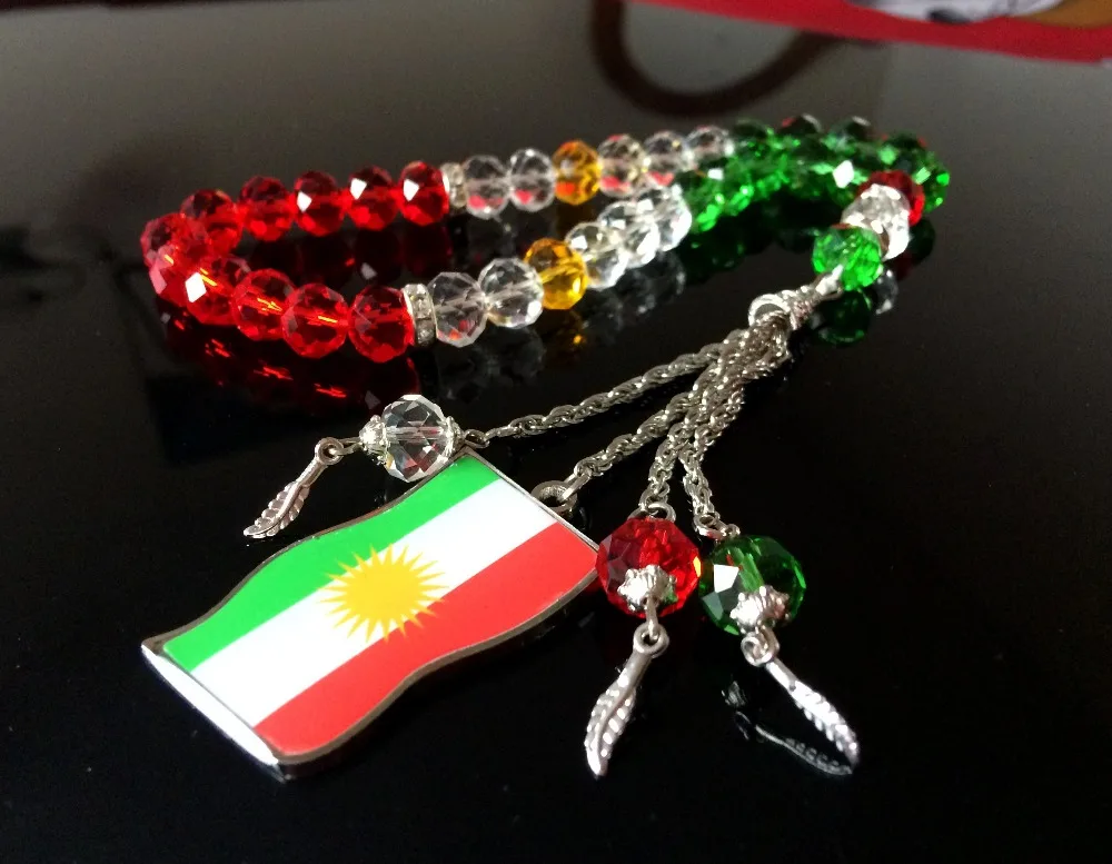 Курдский флаг ювелирные изделия ожерелье Молитвенные Четки из бусин Koerdische tasbih Kurdistan Kurde подвеска tesbih патчи подвеска на стену, в автомобиль