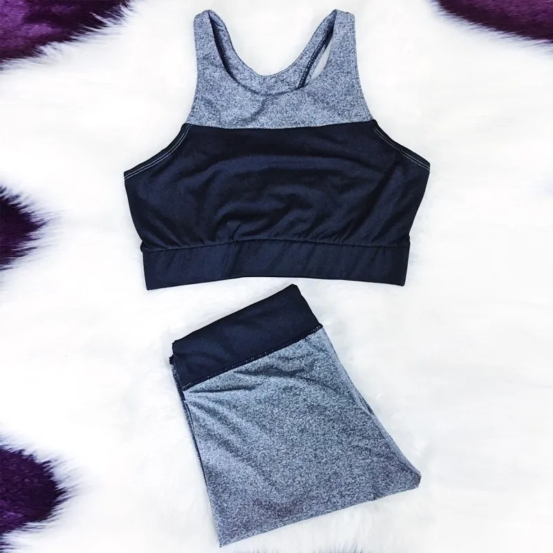 Pfflook 2017 Yoga Women Sport Suit Autumn Heat Sell Leggins Sleeveless Body-building Backless Patchwork Yoga Vest Trousers Suit