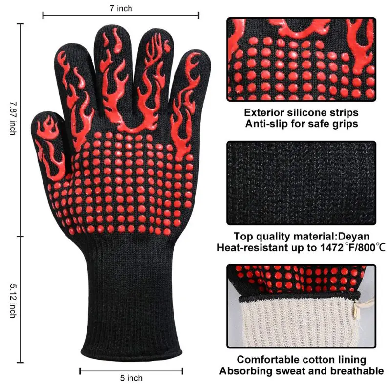 1 пара противопожарные перчатки термостойкие перчатки для микроволновой печи для барбекю на открытом воздухе 932F-1472F барбекю жаркое огнестойкое рабочее перчатки