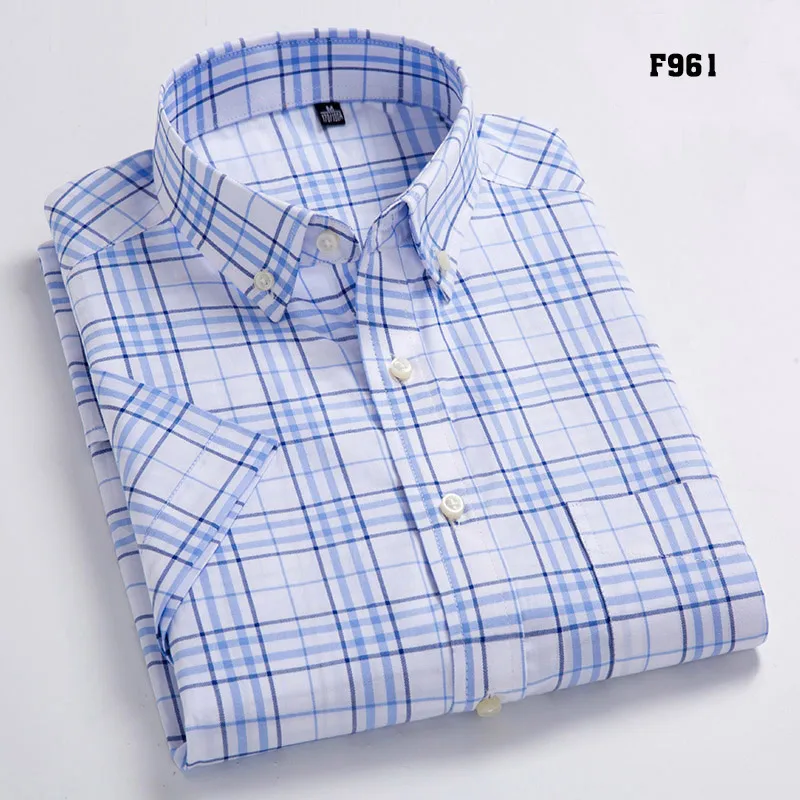 Высококачественные мужские повседневные рубашки в Оксфордском стиле, клетчатые мужские рубашки для отдыха, хлопок, мужские рубашки с коротким рукавом - Цвет: F961