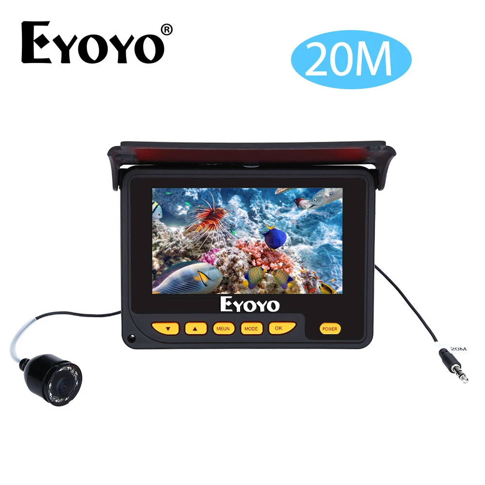 EYOYO F05 4.3 20M 320*240 IR Underwater Ocean River Sea Boat Ice Fishing Camera Fish Finder Video Fishfinder Fixed on the Rod eyoyo 930m touch screen infrared hd 1000tvl underwater fishing camera fish finder video fishfinder ocean river sea boat fishing