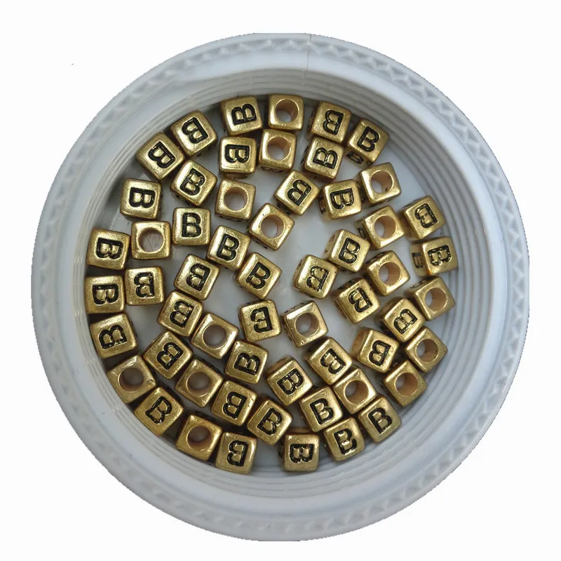 

High Quality Acrylic Cube Single Letter B Beads About 2600CPS Plastic Gold Color Square Alphabet Letters Beads for DIY