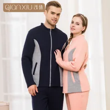 Qianxiu, зимний пижамный комплект для женщин, комбинированный кардиган, стоячий воротник, для влюбленных, пижама, утолщенная, с хлопковой подкладкой, домашняя одежда для женщин