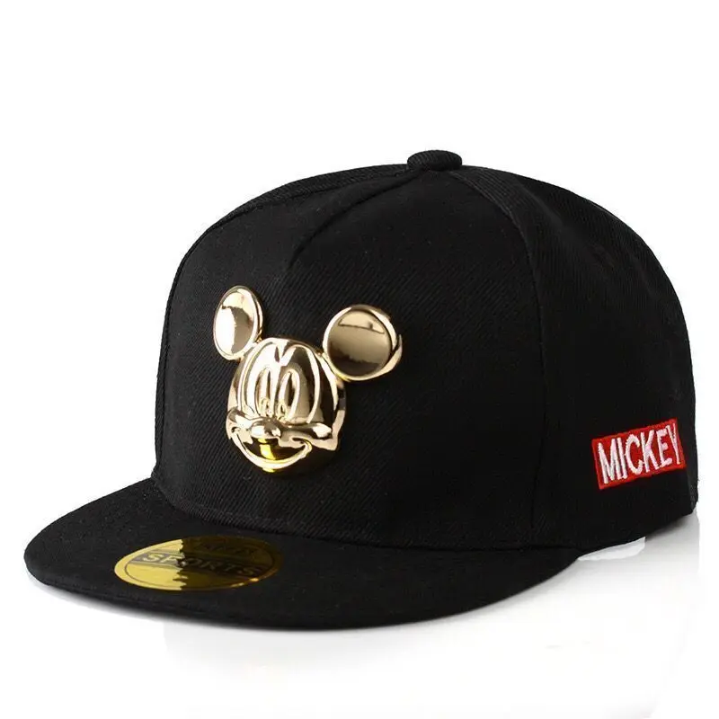 Cotton Black Spring Summer Gorras 100%cotton Pu Leather Baseball Cap Children's Baby Hip-hop Hat Boys Girls Snapback Cartoon Mickey Caps - Цвет: Cotton Black