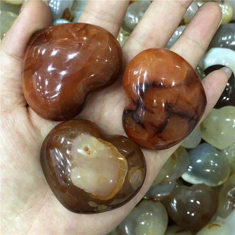 Natural Red Agate Heart Reiki Healing Crystals Love Jasper Gemstones for Home Wedding Decoration Crystals for Crafts