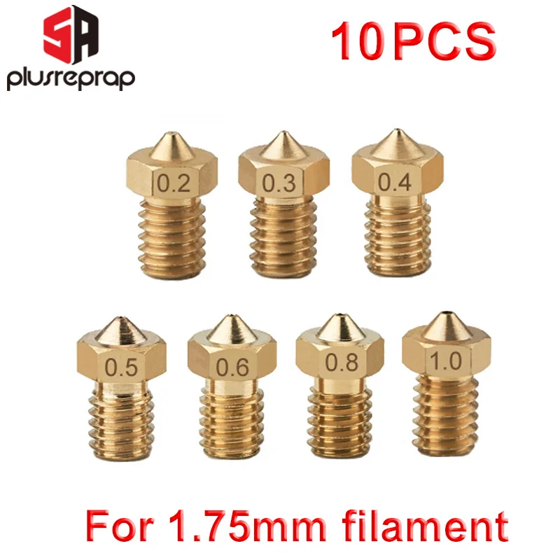 10 шт./лот M6 насадка цельнометаллическая с резьбой 0.2 мм 0.3 мм 0.4 мм 0.5 мм для 1.75 мм филамента V5 V6 hotend экструдера факультативна для 3D-принтера /