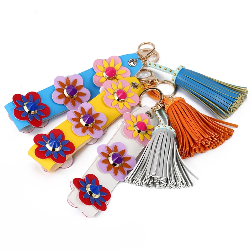 

Contrast Color Flower Women Handbag Wristlets Belt Accessories For Bags Tassels Keyring Hook Bag Handle Stud Leather Strap