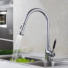 360 градусов шарнир Centerset современный Torneira пункт Cozinha Com спрей, Полированный хром вытащить кухня кран