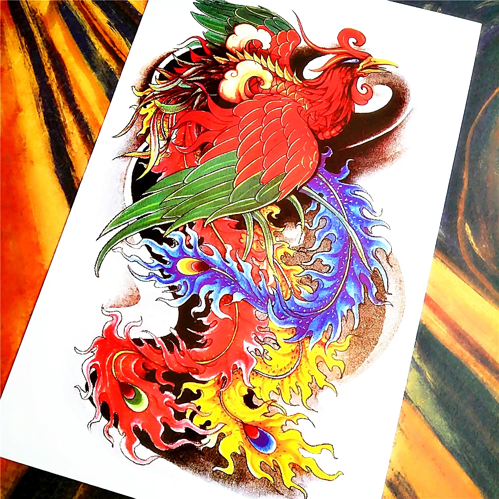 Тату наклейки Hell Fire Phenix для тела 12 х20 см|stickers metal|sticker racingsticker fabric |