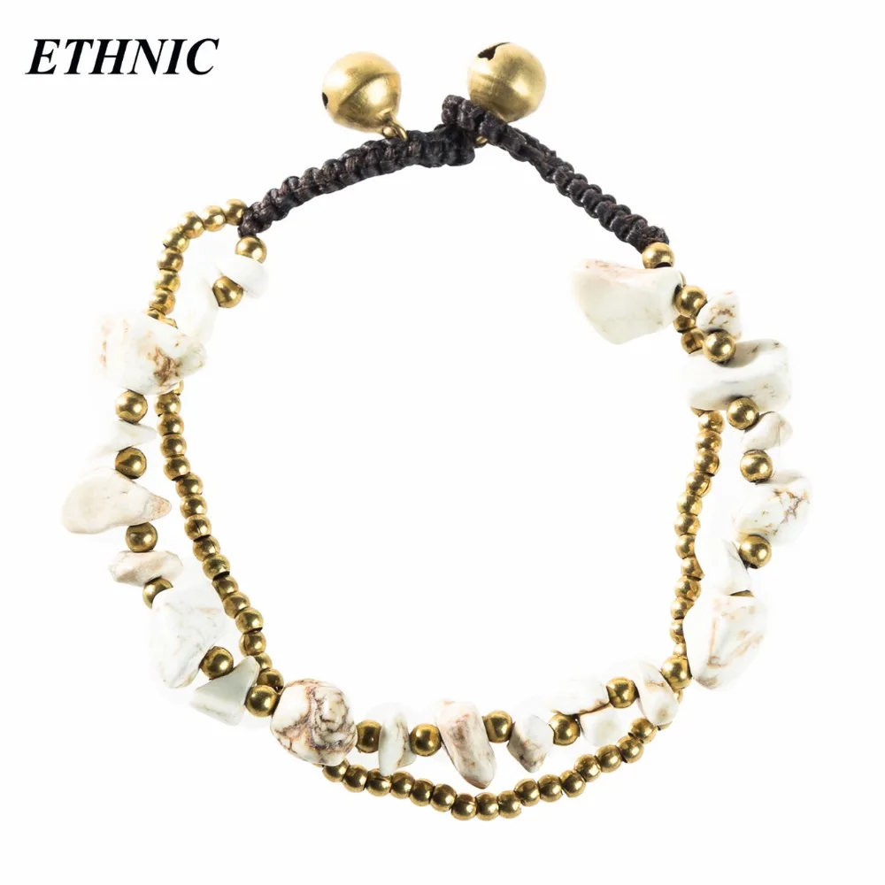 

ETHNIC Brand 2018 Handmade Layers Boho White Stone Gold-color Beaded Chain Charm Bracelets for Women Fashion A Bracelet