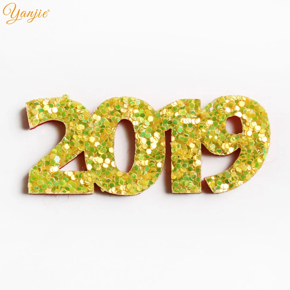 16 шт./лот 2 дюйма 2020 блестящие кожаные фетровые подушечки с надписью Happy new year