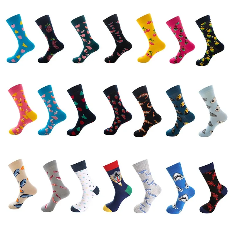 

1 pair men socks cotton funny crew socks cartoon animal fruit dog women socks novelty gift socks for spring autumn winter