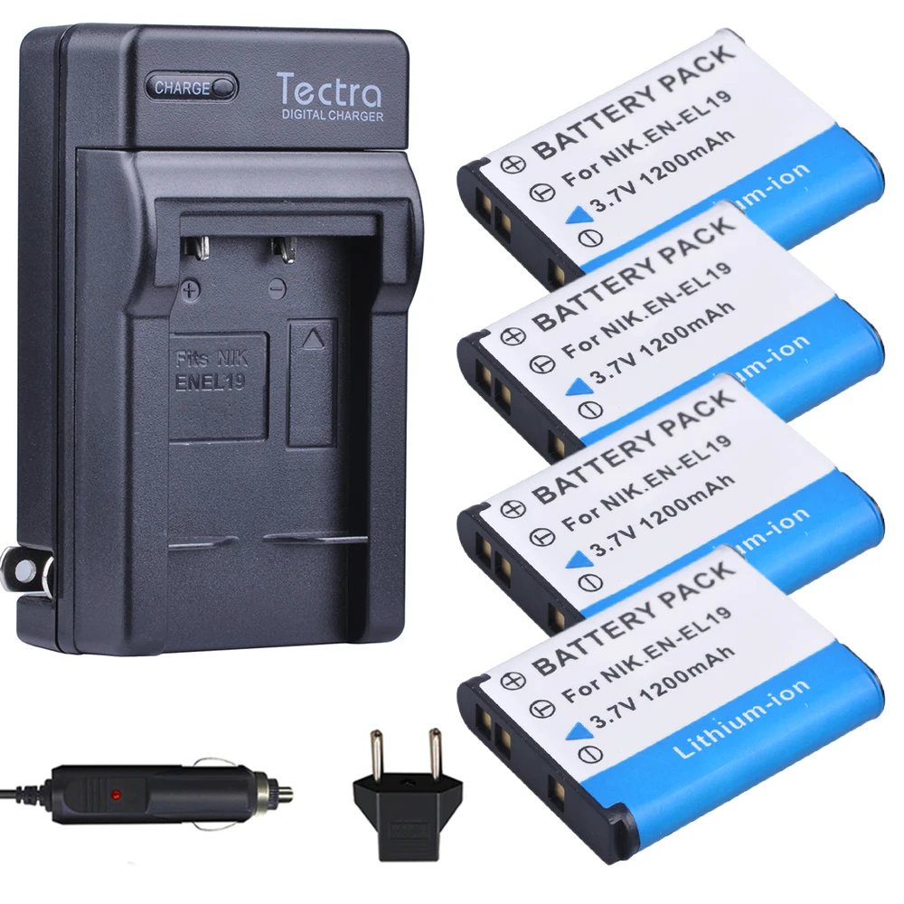 

Tectra 4PCS ENEL19 EN-EL19 Bateria + Digital Charger for Nikon Coolpix S32 S33 S100 S2500 S2750 S3100 S3200 S3300 S3400 S3500