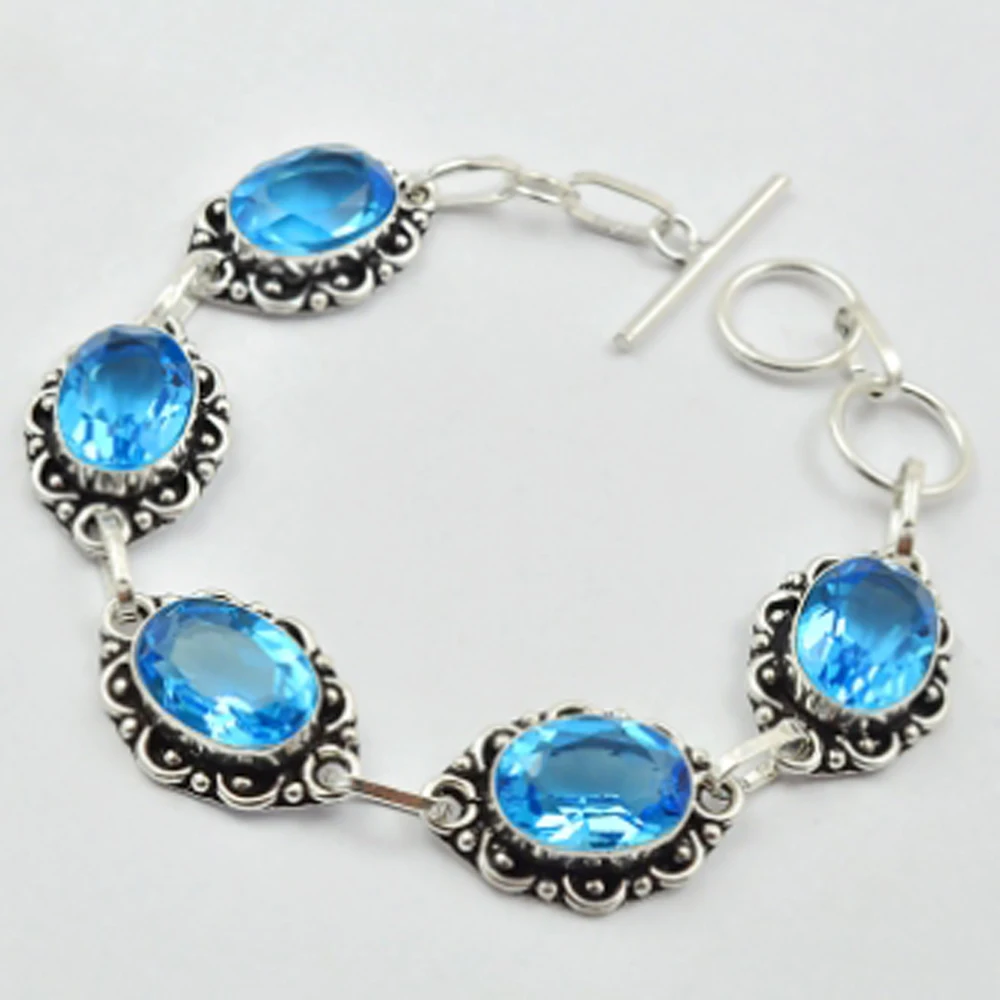 

Blue Topas Bracelet Silver Overlay over Copper, 20.5cm , B3036