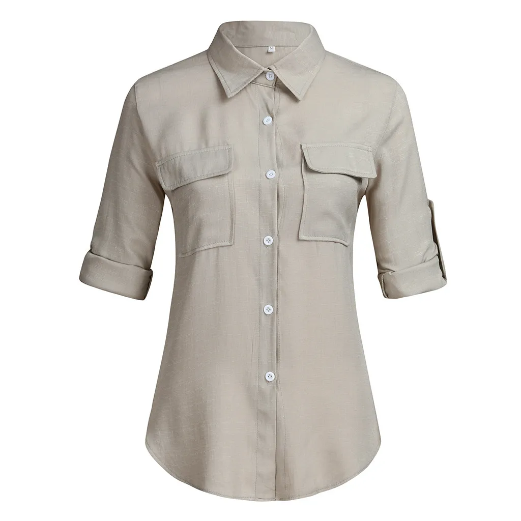 2019 New Shirt Blouse Women Cotton linen Casual Solid Long Sleeve Shirts Blouses Button Down Tops Female Clothes Autumn Fashion