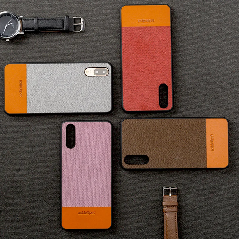 

Phone Housing For Huawei P20 Lite P10 Plus Honor Mate 9 10 Pro Nova 3 2s silicone edge fabric shockproof Canvas and Cowhide Case