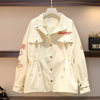 

Womens Fashion Embroidered Jacket Coat Women Autumn Tooling Parkas Basic Loose Joker Jackets Female Harajuku Large Size Coats