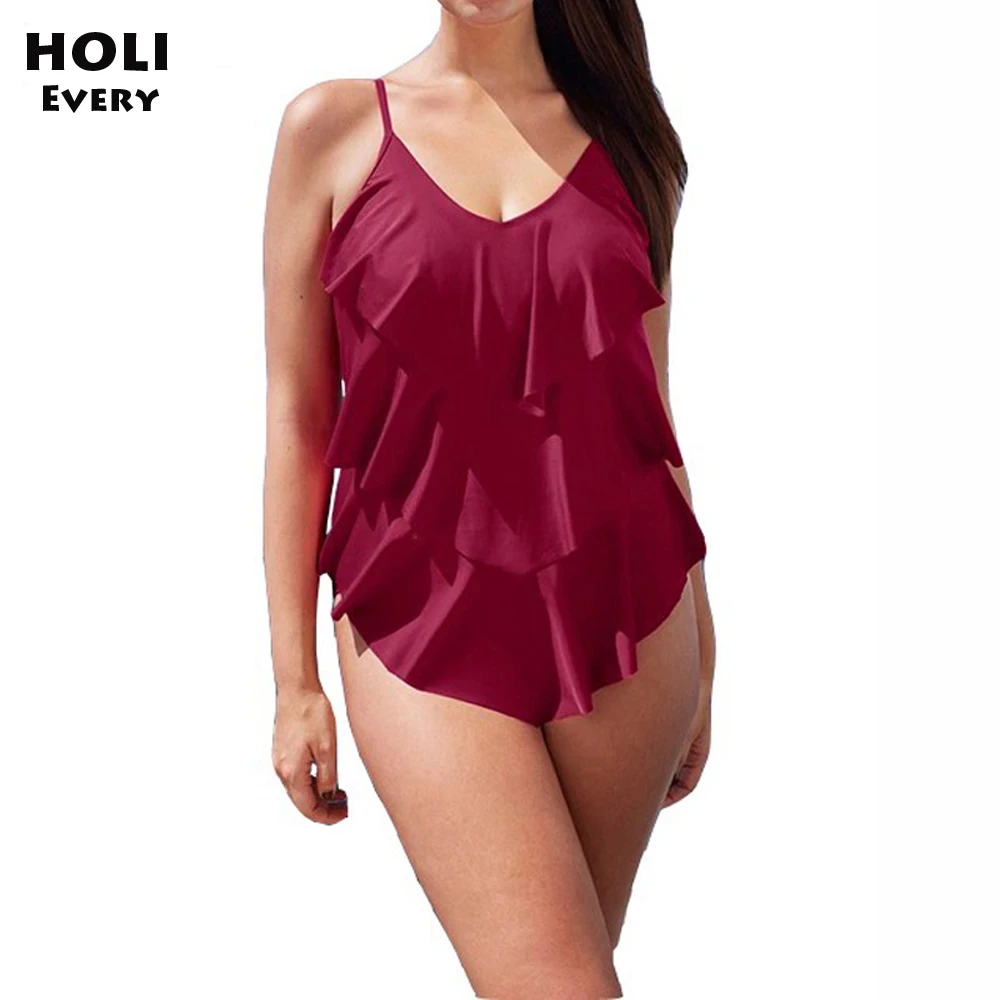 

2019 Women One Piece Swimsuit Swimwear Falbala Ruffle Female Swim Bathing Beach Sport Suits Plavky Big Large Plus Size Black