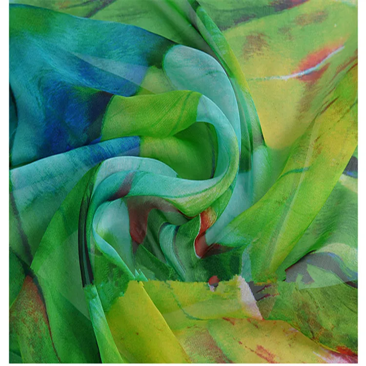 10 м/лот павлиньи перья напечатаны натуральный шелк шифон ткань для рукоделия материал шитье женское платье шарф Одежда Текстиль - Цвет: green