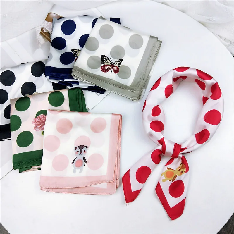 

Women Square Scarf 60*60 Cm Red Lip Chiffon Silk Scarves Navy Green Black Red Pink Gray Dots Printing Lady Bandana