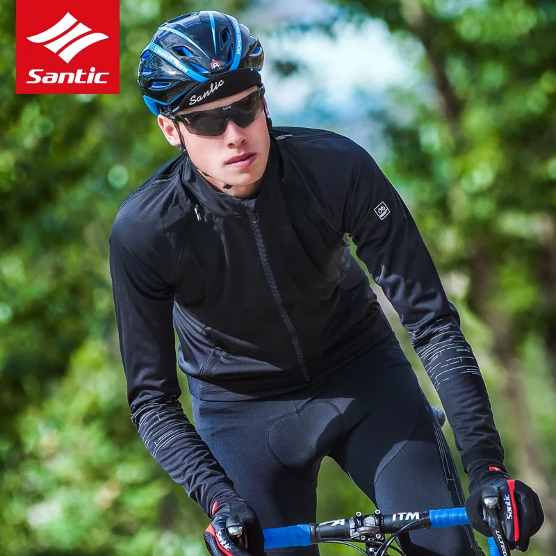 Мужская велосипедная куртка Santic Осень-зима 2021 флисовая термальная Съемная с