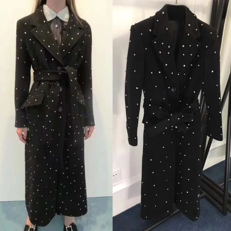 Winter de nieuwe zware werk nail boor jas vrouwen mode vadim fazzling lange zwarte manteau wollen hoogwaardige plaszcze damskie Winter de nieuwe zware werk nail boor jas vrouwen mode vadim fazzling lange zwarte manteau wollen hoogwaardige plaszcze damskie