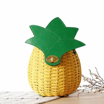

Women Summer Straw Beach Bag Pineapple Straw Bag Bohemian Yellow Ladies Handbags Woven Handmade Round Rattan Bags For Women W365
