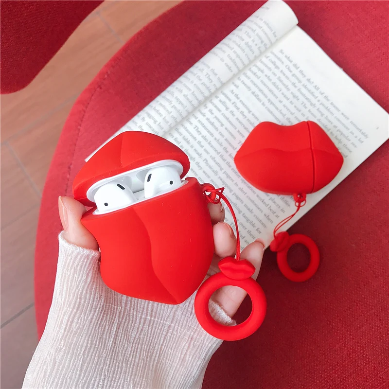 

For Airpods Case 3D Red sexy lips Silicone Bluetooth Wireless Earphone Protective Cover for Apple Airpods Headset Charging Box