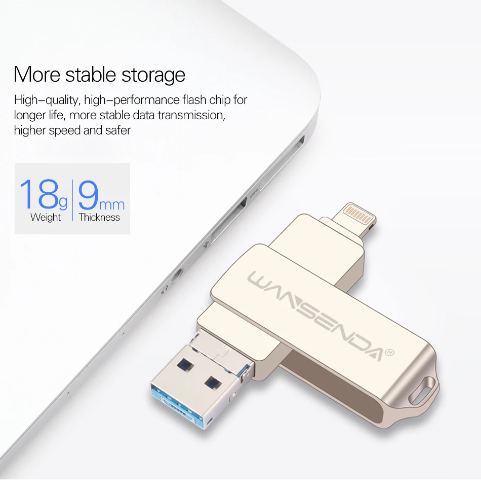 WANSENDA OTG USB флеш-накопитель, Вращающаяся ручка, 8 ГБ, 16 ГБ, 32 ГБ, 64 ГБ, 128 ГБ, 3 в 1, микро USB флешка, флешка для iPhone/Android/PC
