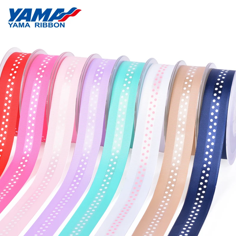

YAMA Grosgrain Edge Satin Dot Print Ribbon 25mm 100yards and 1" inch for Diy Dress Handmade Party Wedding Ribbons Gifts Craft