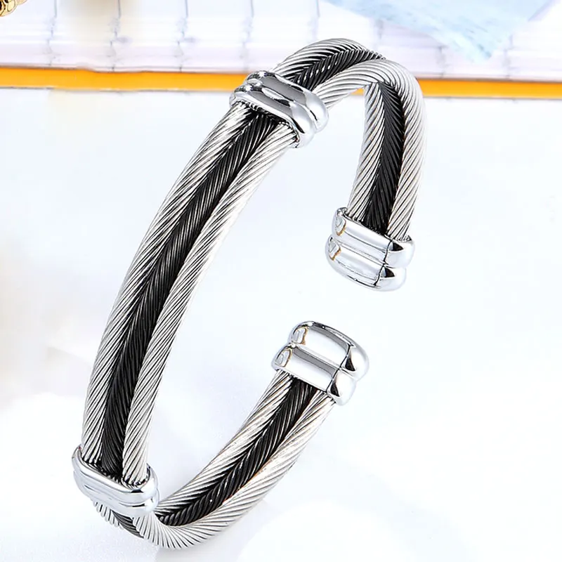 Cable Bracelet 4 Styles Adjustable Size Cuff Bangle For Women Spring Wire Line Titanium Steel Jewelry bangle bracelet