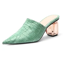 Arden Furtado/Летняя модная женская обувь с острым носком на массивном каблуке; серые и зеленые Тапочки мюли; классические кожаные женские шлепанцы; 45