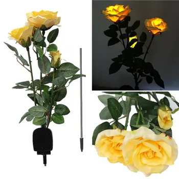 

New fashion Creative Solar Power 3 Rose Flower LED Light Garden Yard Lawn Decoration View Lamp Red Yellow White Pink