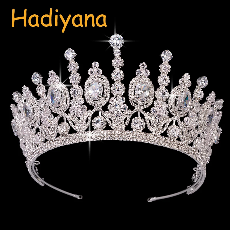 Hadiyana новые свадебные классические короны Couronne De Mariage Роскошные эллиптические циркониевые свадебные Большие короны для женщин BC4053