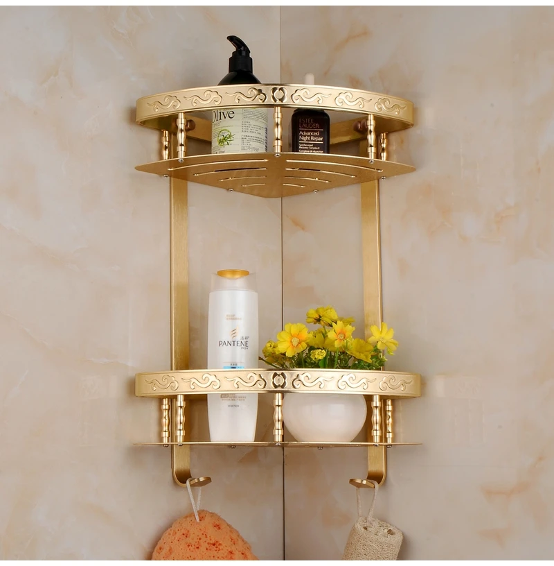 Xogolo пространство Алюминий вырезка модные золотые двойные ярусы настенный угловая полка Ванная комната стойки аксессуары для ванн