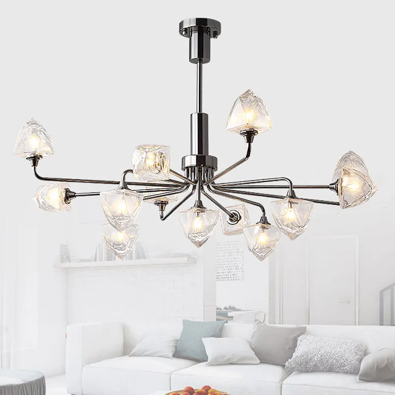 

Modern LED Glass Chandelier Ice Cube Dining Room Kitchen Living Room Designer Lighting Luminaire Plating Pearl Black