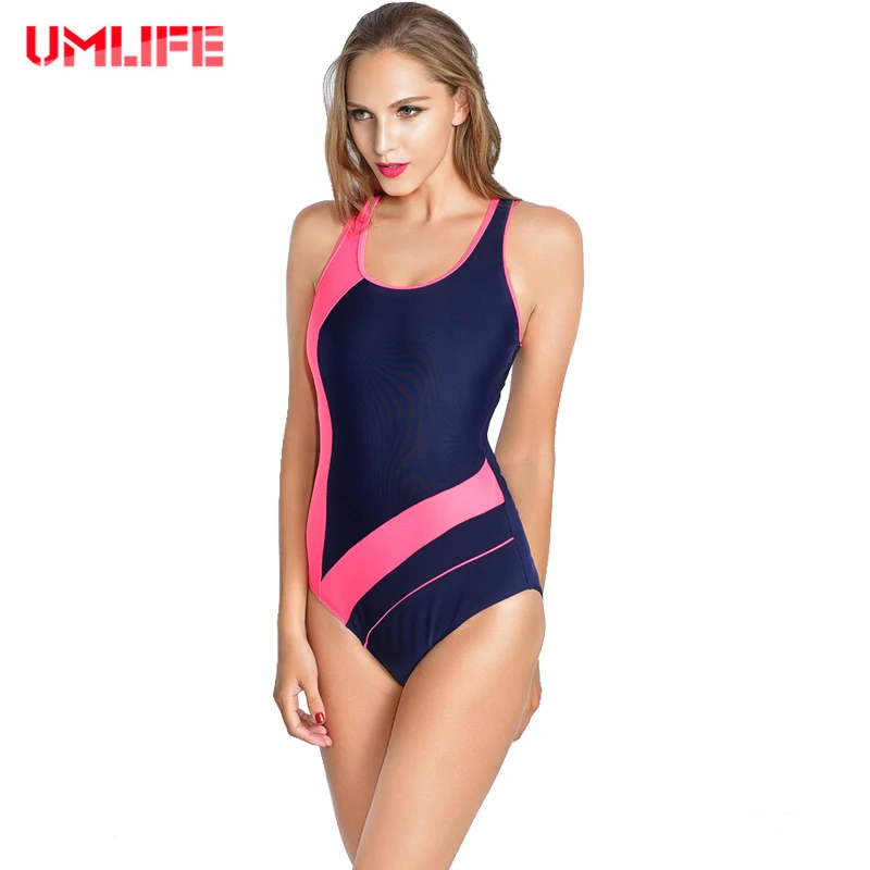 

UMLIFE Plus Size One-piece Sports Swimsuit Sexy Backless Swimwear Women Tight High Elastic Bathing Suits Quickdrying Monokini