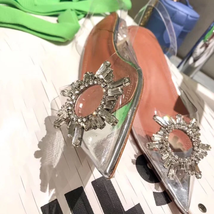 

2019 Popular Flat PVC Slingbacks Pointed Toe Lady Dress Shoes Summer Princess Crystal Shoes